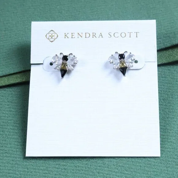 Kendra Scott Bee Stud Earrings Crystal Silver - Picture 1 of 2